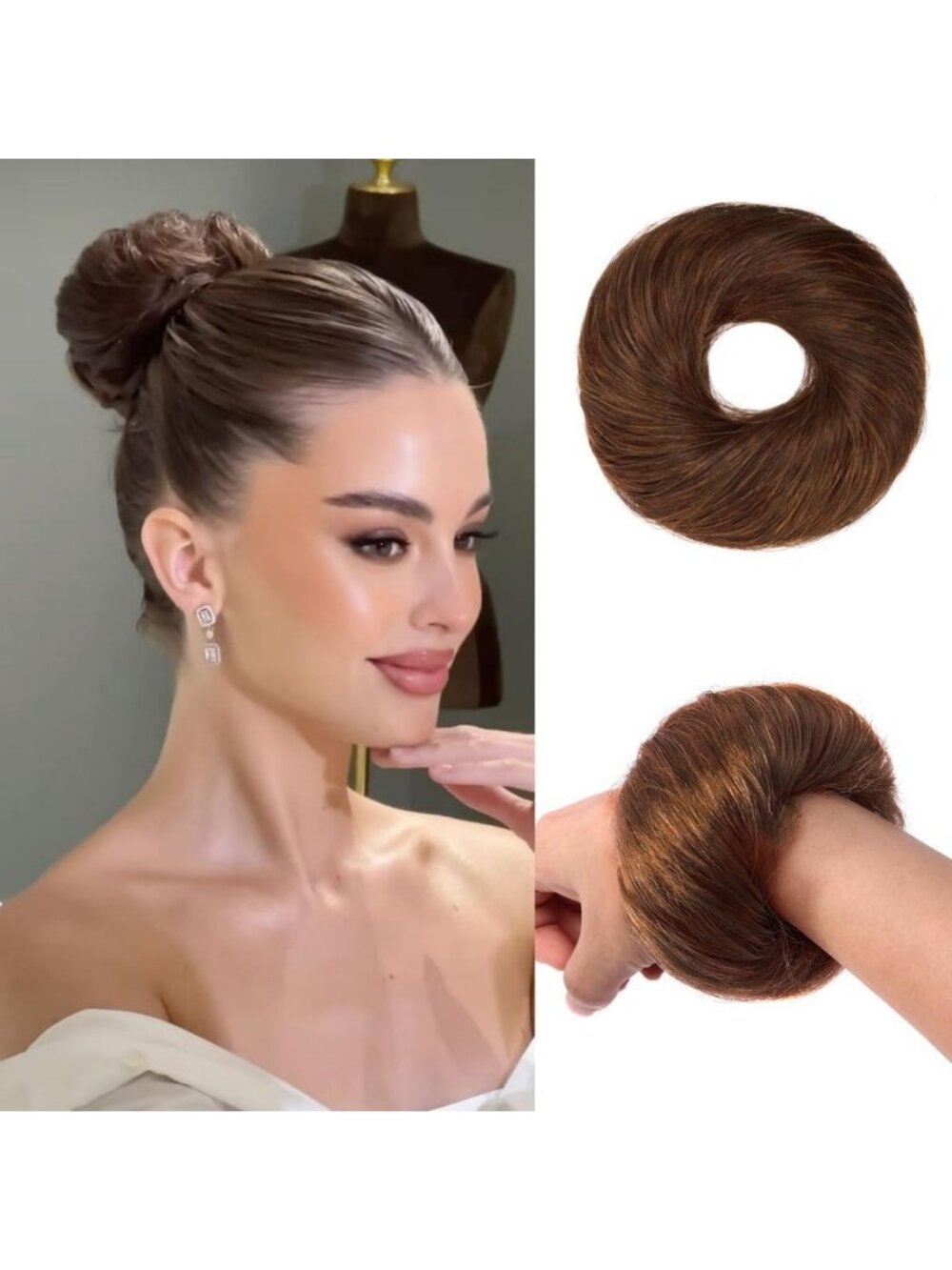 100% Human Hair Messy Bun Piece - Honey Brown Wavy Curly Fluffy Updo Extension